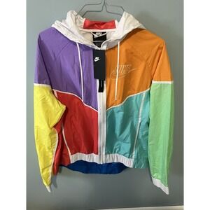 Nike Womens Jacket Medium Rainbow Colorblock Windbreaker Running Lightweight